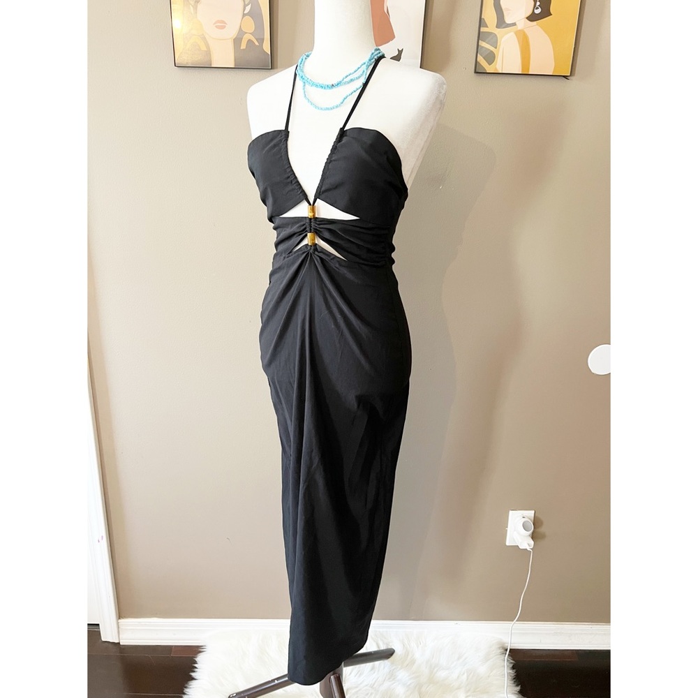Zara Black Beaded Strappy Maxi Dress